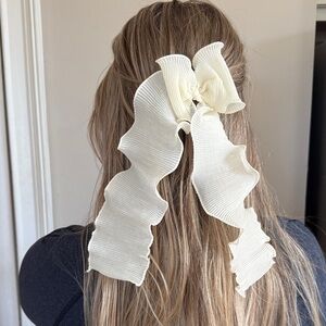 Free People Flowy Pleated Cream Hair Bow Barette